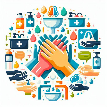 Wash hands with soap and sanitizer. Vector illustration.のイラスト素材