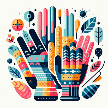 Vector illustration with abstract hand design elements. Colorful artistic background.のイラスト素材