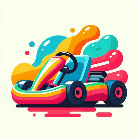 Colorful kart car vector illustration. Cartoon flat style design.のイラスト素材