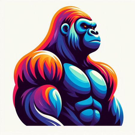 Gorilla. Vector illustration of a gorilla with blue and red colors.のイラスト素材