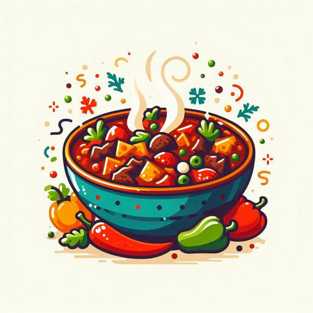 Mexican beef stew in bowl. Vector illustration for your design.のイラスト素材