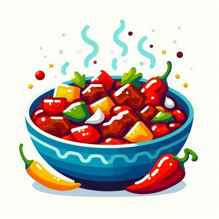 Bowl of hot chili peppers on a white background. Vector illustration.のイラスト素材