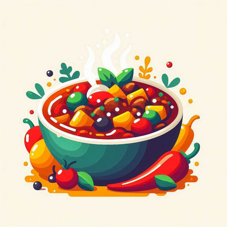 Mexican chili con carne in a bowl. Vector illustration.のイラスト素材