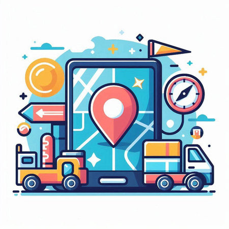 Flat design modern vector illustration concept of online delivery and tracking.のイラスト素材