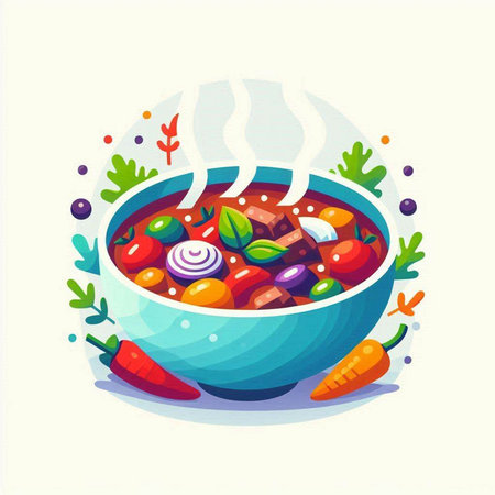 Vegetable soup in a bowl. Isolated vector illustration.のイラスト素材