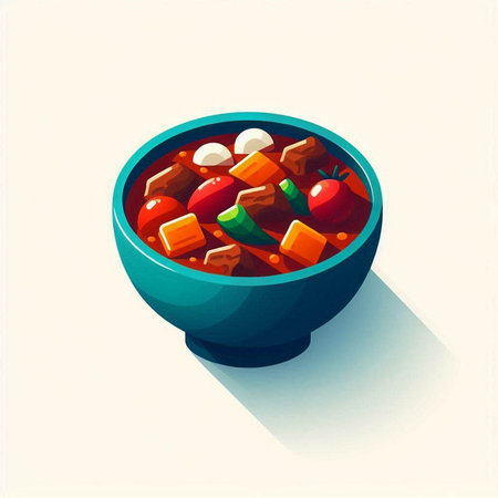 Illustration of a bowl of vegetable soup on a white background.のイラスト素材