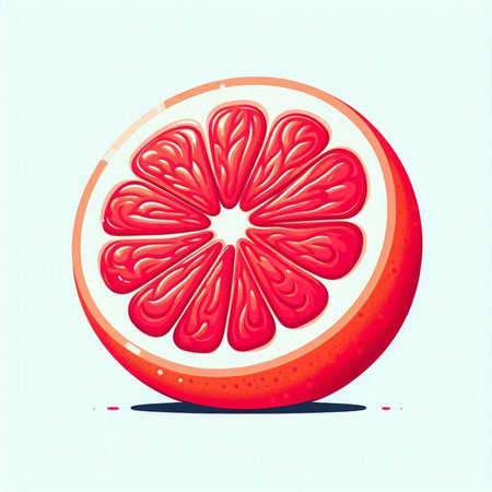 Illustration of a slice of red grapefruit on a white backgroundのイラスト素材