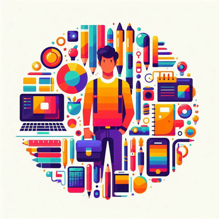 Flat design vector illustration concept of education, back to school, online learning, e-learning.のイラスト素材