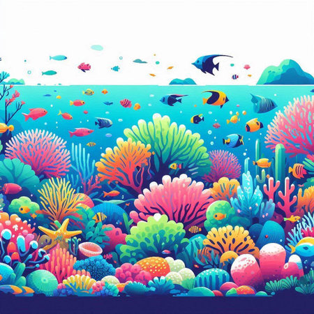 Underwater landscape with coral reef and fish. Vector illustration. EPS10のイラスト素材