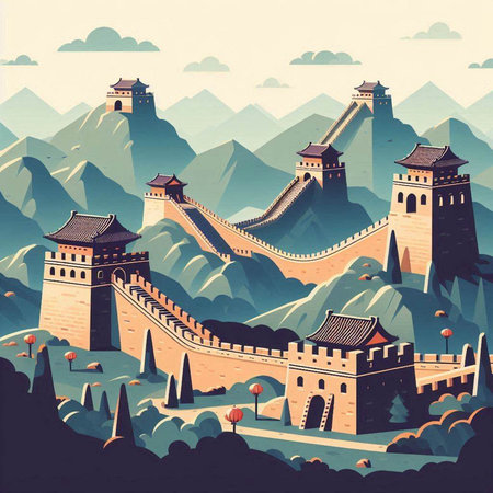The Great Wall of China. Landmarks of Asia. Vector illustrationのイラスト素材