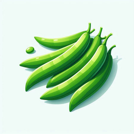Fresh green pea pods on white background. Vector illustration for your designのイラスト素材