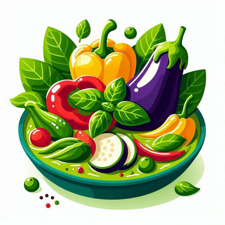 Vegetable salad in a bowl. Vector illustration isolated on white background.のイラスト素材
