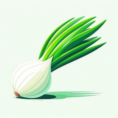 Illustration of a fresh green onion on a white background with shadowのイラスト素材