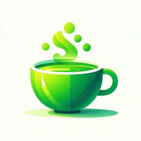 Cup of green tea with water splashes, vector illustration.のイラスト素材