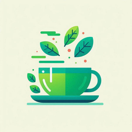 Cup of tea with leaves. Vector illustration in flat style.のイラスト素材