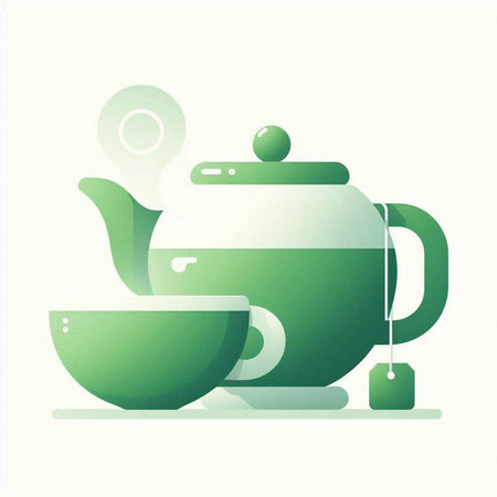Teapot and cup of tea on white background. Vector illustration.のイラスト素材
