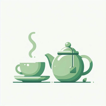 Cup of tea and teapot on white background. Vector illustration.のイラスト素材