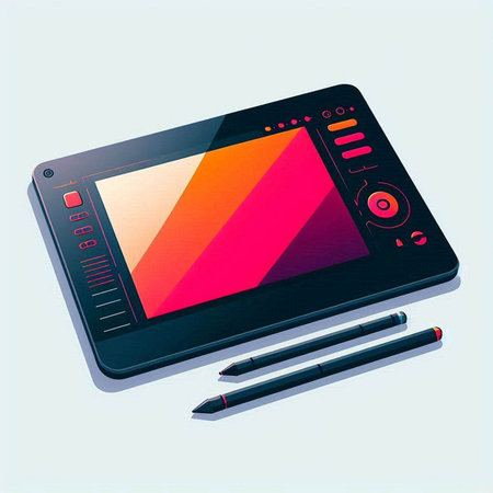 Graphic tablet with pen on the white background. Vector illustration.のイラスト素材