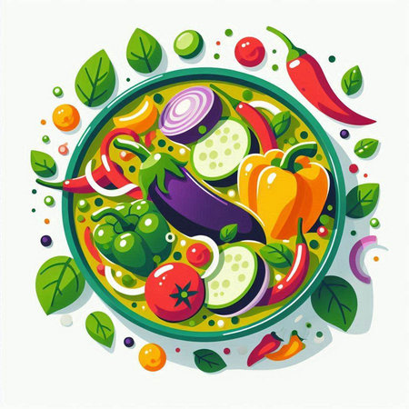 Vegetable salad in a plate. Colorful vector illustration.のイラスト素材