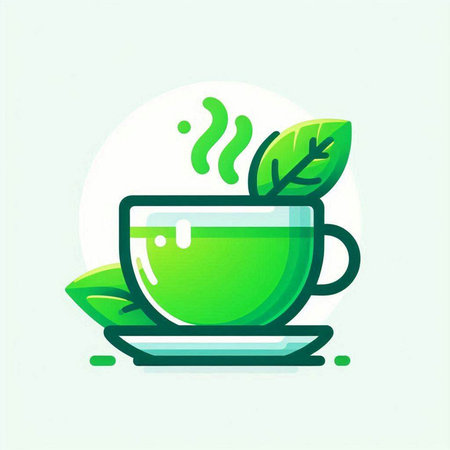 Cup of tea or coffee with green leaves. Vector illustration.のイラスト素材