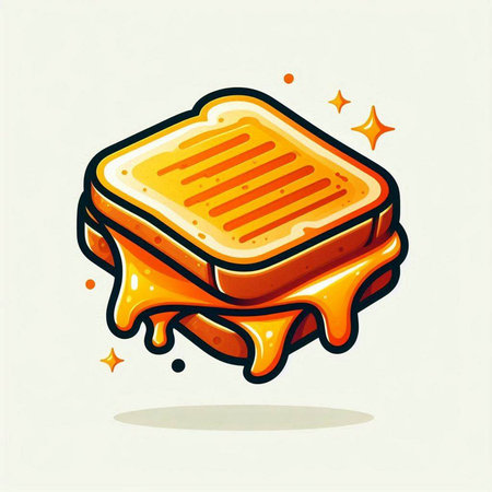 Vector illustration of a sandwich with melted cheese. Hand drawn style.のイラスト素材