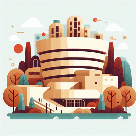 City landscape with modern buildings and trees. Vector illustration in flat styleのイラスト素材