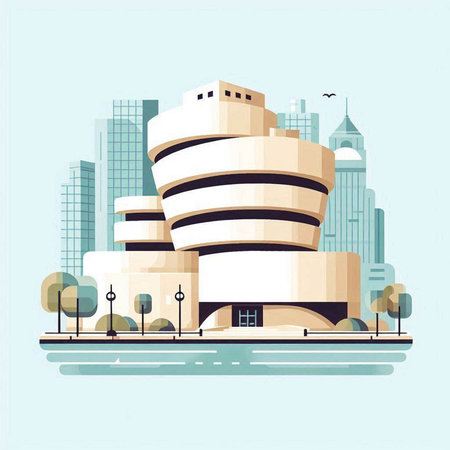Modern building on the background of the modern city. Vector illustration.のイラスト素材