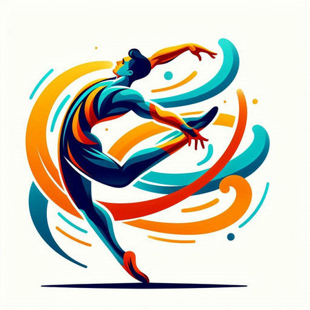 Vector illustration of a man jumping with colorful abstract background. Sport concept.のイラスト素材