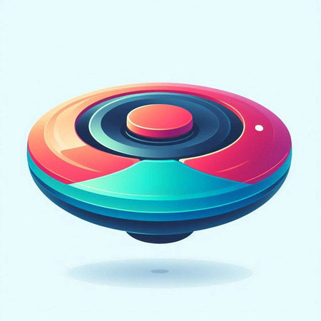 Colorful 3d illustration of a round speaker with a red buttonのイラスト素材