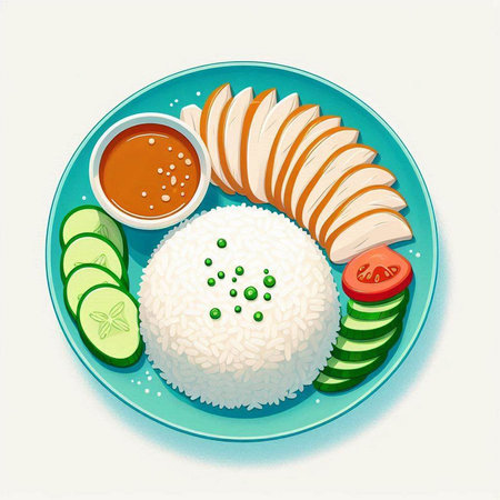 Illustration of a plate of rice and vegetables on a white backgroundのイラスト素材