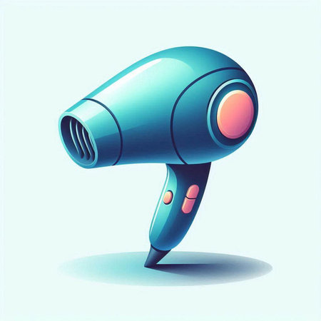 Hair dryer on blue background. Vector illustration of a hair dryer.のイラスト素材