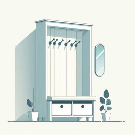 Illustration of the interior of a modern bedroom with a chest of drawersのイラスト素材