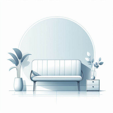 Modern interior with sofa and plant. Vector illustration. Eps 10.のイラスト素材
