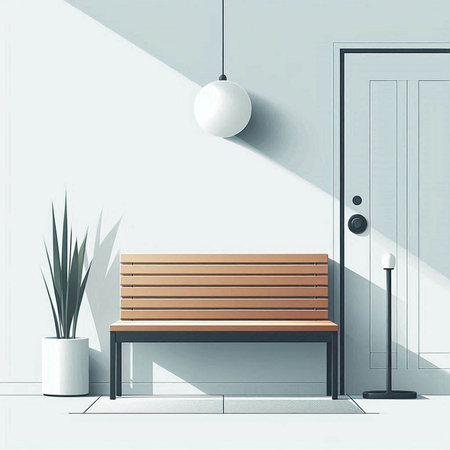 Wooden bench in modern interior with white walls, 3d renderのイラスト素材