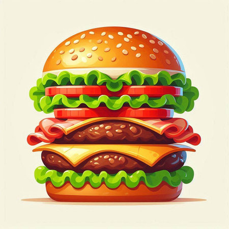 Hamburger vector illustration on white background. Realistic fast food.のイラスト素材