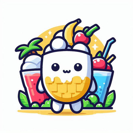 Fruit smoothie cartoon character with ice cream. Vector illustration.のイラスト素材