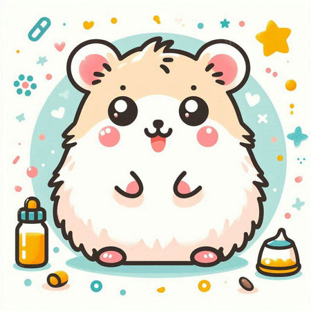 Cute hamster with a bottle of milk. Vector illustration.のイラスト素材