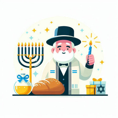 Happy Hanukkah. Traditional Jewish holiday. Flat vector illustration.のイラスト素材