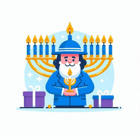 Happy Hanukkah flat design vector illustration. Traditional Jewish holiday.のイラスト素材