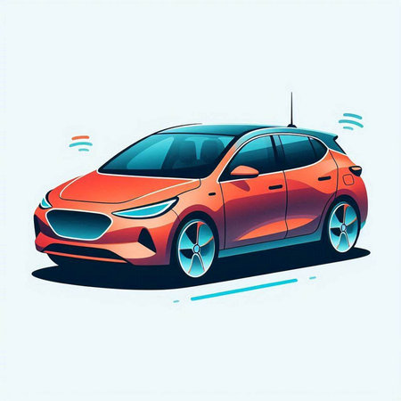 Vector illustration of a red car with wireless signal on the side.のイラスト素材