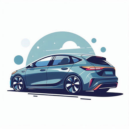 Car on the road. Vector illustration of a modern car on a white background.のイラスト素材