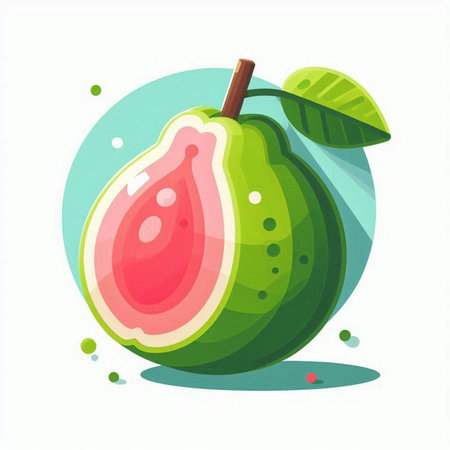 Fresh guava fruit isolated on white background. Vector illustration in flat style.のイラスト素材