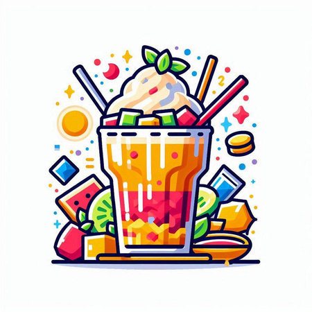 Colorful vector illustration of a smoothie with ice cream in a glassのイラスト素材