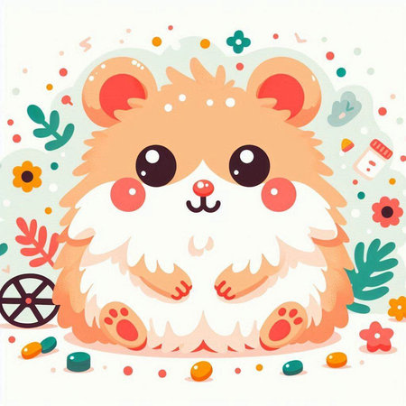 Cute little hamster sitting on a flower background. Vector illustration.のイラスト素材