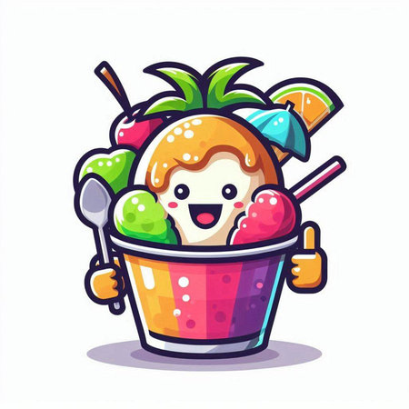 Cute ice cream cartoon character. Vector illustration on white background.のイラスト素材