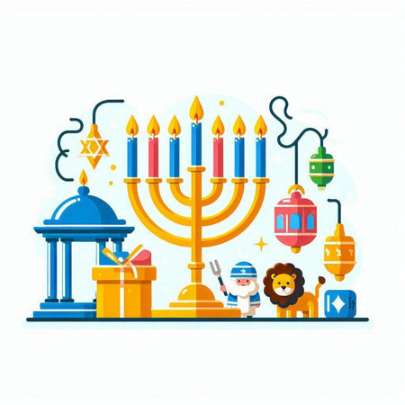 Vector illustration of Hanukkah Jewish holiday with menorah (traditional candelabra) and candlesのイラスト素材