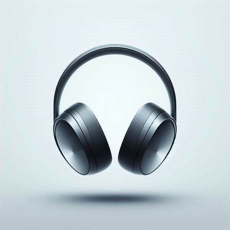 Black headphones isolated on white background. 3d render. Music conceptのイラスト素材