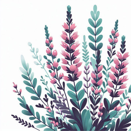 Bouquet of lavender flowers with green leaves. Vector illustration.のイラスト素材