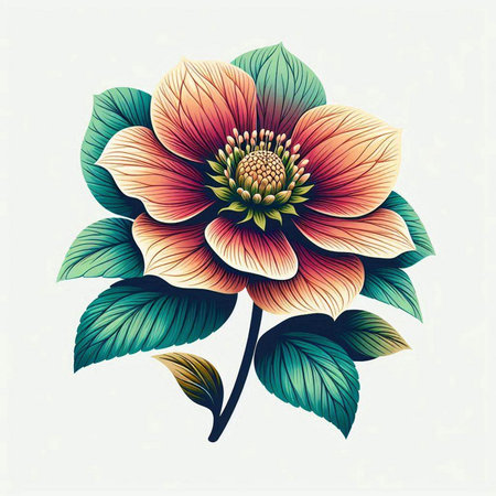 Illustration of a beautiful dahlia flower on a white backgroundのイラスト素材