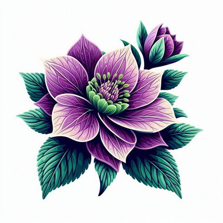 Illustration of a beautiful purple dahlia flower on a white backgroundのイラスト素材